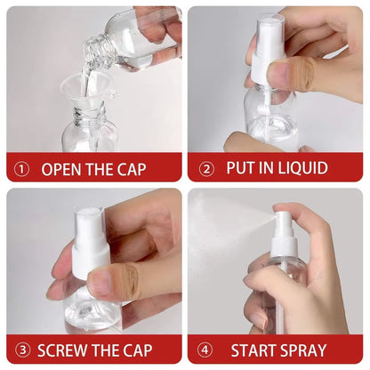 Set 3/5/10 recipiente pulverizatoare reutilizabile din plastic PET transparent – 10ml, 30ml, 50ml, 60ml, 100ml – pentru parfum sau lichide, portabile
