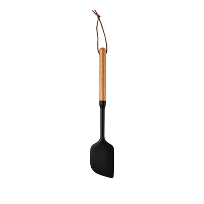 Set 7 piese ustensile de bucătărie din silicon cu mâner de lemn – unelte antiaderente: spatulă, strecurătoare, lingură pentru supă, lopățică și alte accesorii de bucătărie